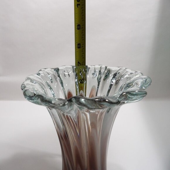 Vintage Hand Blown Art Glass Vase Purple Fused Clear Decorative Display - Picture 2 of 13